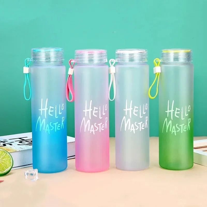 Hello Master Glass Water Bottle | Stylish & Creative 480ml Drinking Bottle with Portable Rope | Eco-Friendly Durable Glass Bottle for Girls & Boys | Leakproof Lightweight Hydration Bottle for School, Gym, Travel, Office, Outdoor & Home