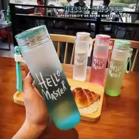 Hello Master Glass Water Bottle | Stylish & Creative 480ml Drinking Bottle with Portable Rope | Eco-Friendly Durable Glass Bottle for Girls & Boys | Leakproof Lightweight Hydration Bottle for School, Gym, Travel, Office, Outdoor & Home