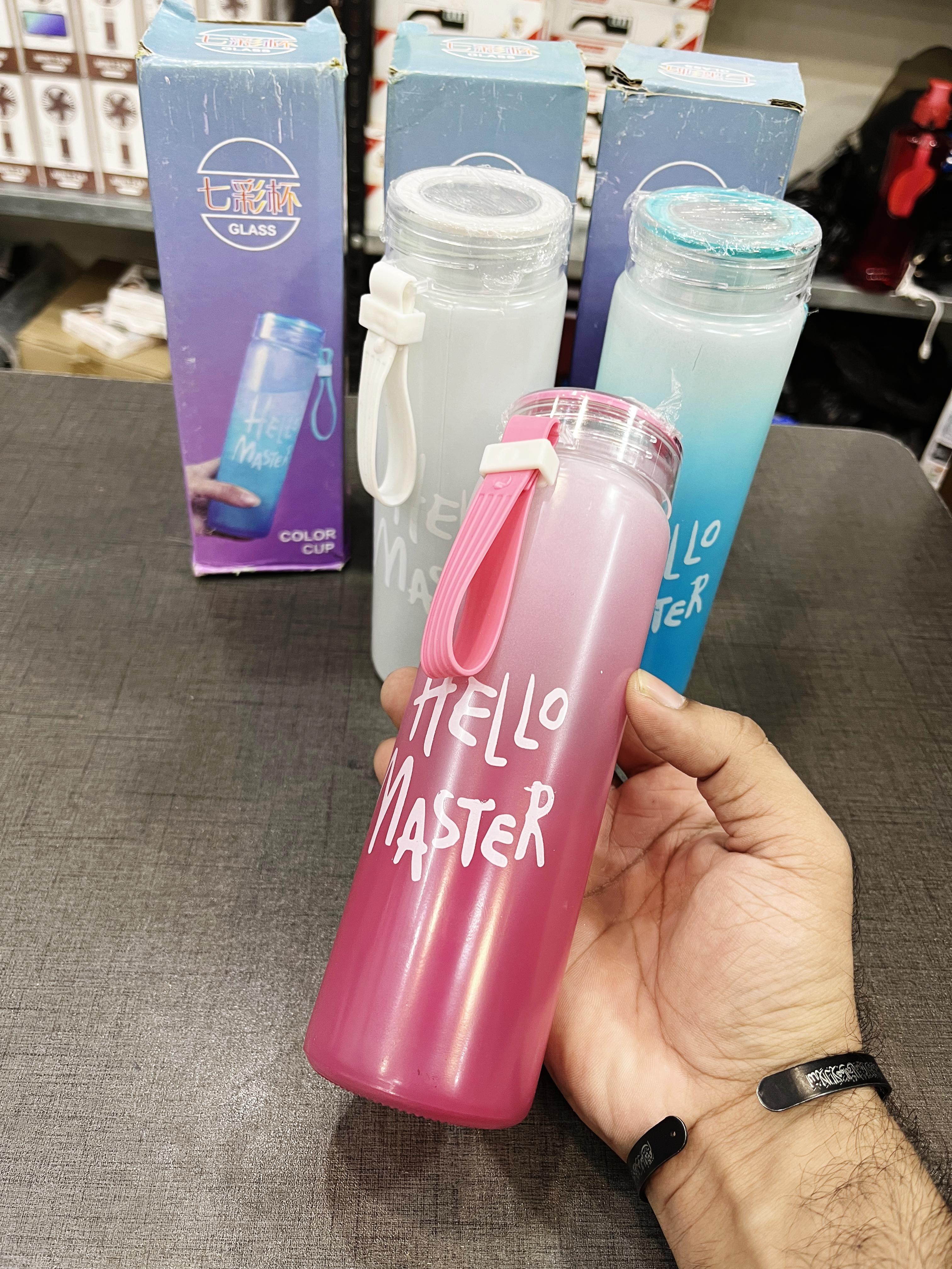 Hello Master Glass Water Bottle | Stylish & Creative 480ml Drinking Bottle with Portable Rope | Eco-Friendly Durable Glass Bottle for Girls & Boys | Leakproof Lightweight Hydration Bottle for School, Gym, Travel, Office, Outdoor & Home