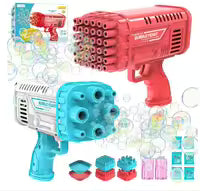 Space Rocket Bazooka Bubble Gun Electric Automatic Bubble Makers Bubbles Machine Toy, Bazooka 2in1 Cap 8 & 36 Holes Bubble Gun Toy For Pool Party Summer Vacations Birthday Party Perfect Gift for Kids Battery Operated Small Bazooka Boom Feast Bubble Gun